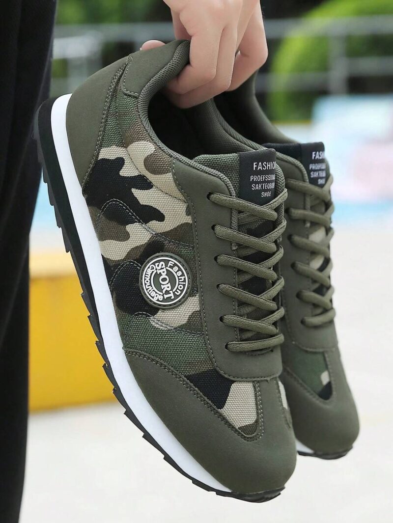 Men's Casual Sneakers, Outdoor Sports Shoes, Flat Bottom Breathable Mesh Shoes, Black Camouflage Couples Model, Plus Size