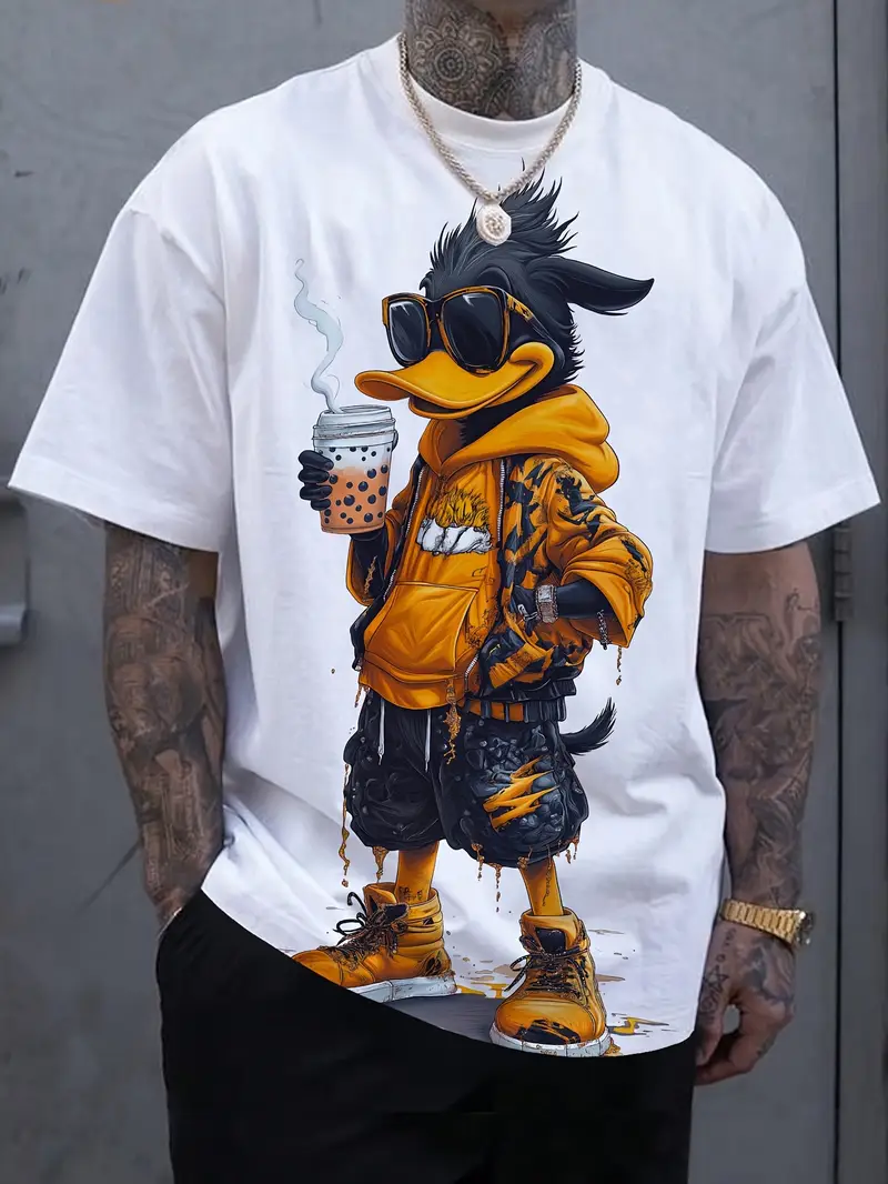Cotton T-Shirt, Men'S Cool Duck Print T-Shirt