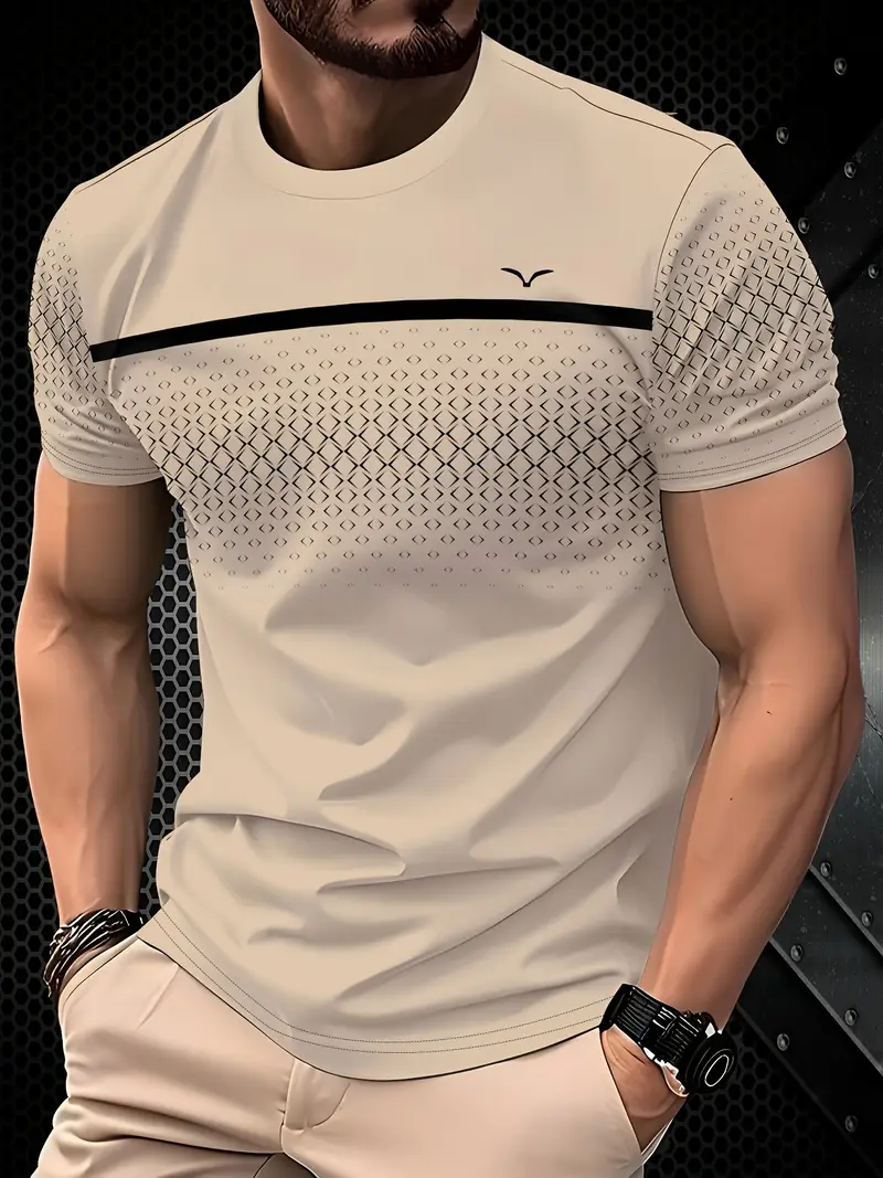 Men's Stylish Light Blue Polyester T-Shirt with Black Stripes
