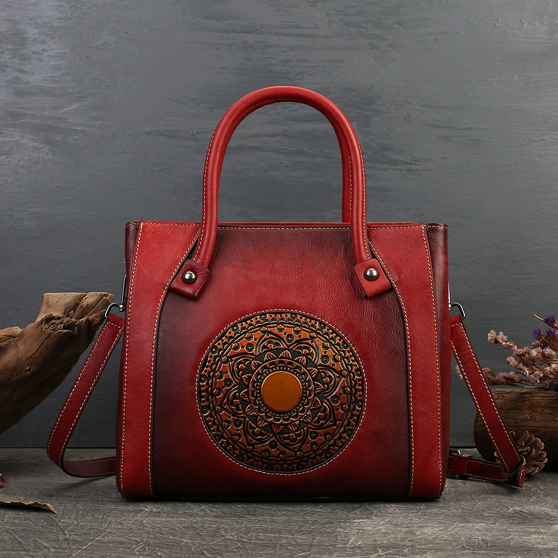 Retro Totem Genuine Leather Women'S Bag