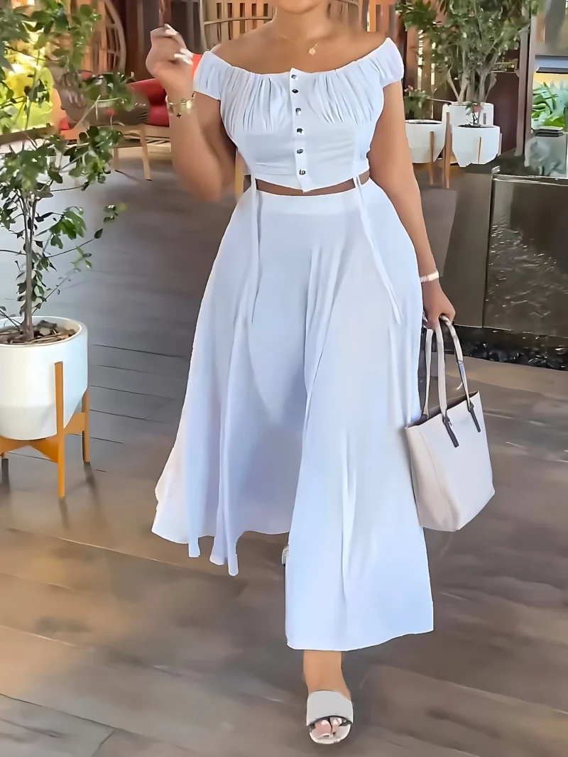Women's Casual One-Shoulder Short Top A-Line Dangle Long Dress