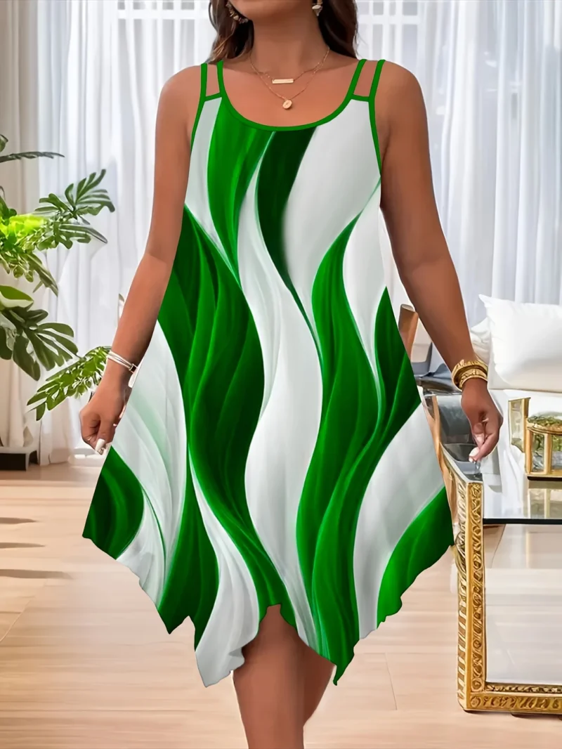 Crew Neck Slingback with Random Print Design Dress