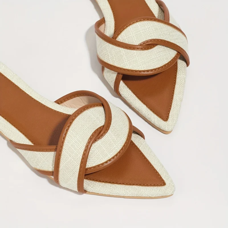 Women's Linen & Synthetic Cover Cross-Strap Pointed Toe Slip-On Sandals