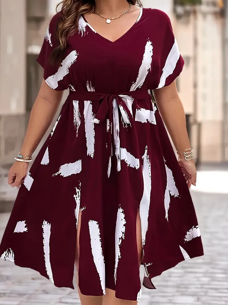 Plus Size, Plus Size Burgundy Lace-Up X-Back Dress